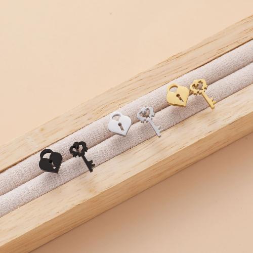 Stainless Steel Stud Earring, 304 Stainless Steel, Lock and Key, Vacuum Ion Plating, fashion jewelry & for woman & hollow 