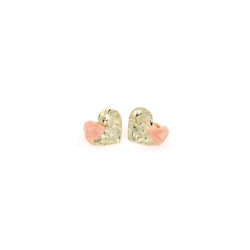 Brass Stud Earring, Heart, 18K gold plated, fashion jewelry & for woman & enamel, pink 
