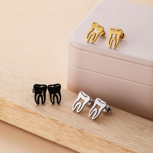 Stainless Steel Stud Earring, 304 Stainless Steel, Tooth, Vacuum Ion Plating, fashion jewelry & for woman & hollow 