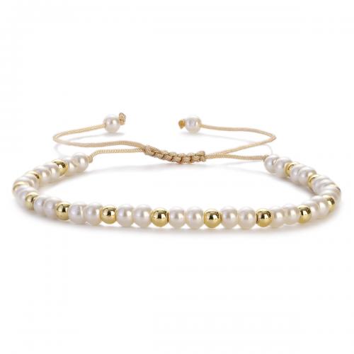 Bracelets en laiton, perle de plastique, avec Cordon de noeud & laiton, Placage de couleur d'or, Réglable & bijoux de mode & pour femme, plus de couleurs à choisir Environ 18-28 cm, Vendu par PC