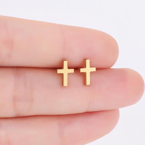 Stainless Steel Stud Earring, 304 Stainless Steel, Cross, plated, for woman 