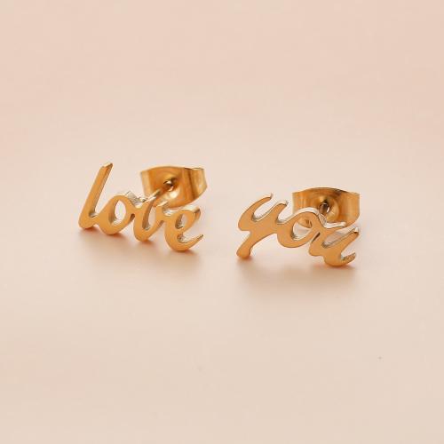 Stainless Steel Stud Earring, 304 Stainless Steel, Alphabet Letter, plated, for woman 