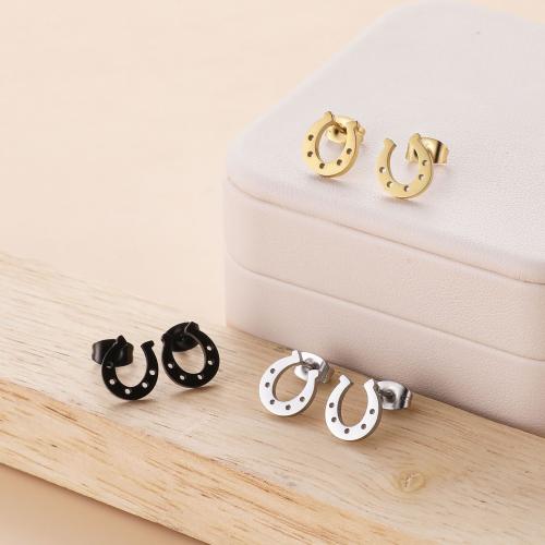 Stainless Steel Stud Earring, 304 Stainless Steel, Horseshoes, plated, for woman 