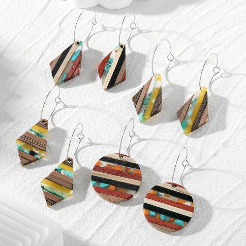 Resin Zinc Alloy Earring, with Wood & Resin, plated, fashion jewelry 
