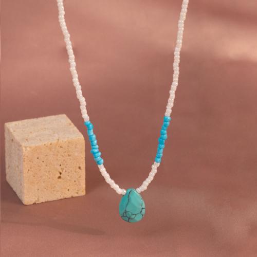 Glas Samenkorne Halskette, Seedbead, mit Naturstein, mit Verlängerungskettchen von 2.76 Inch, Modeschmuck & für Frau, Länge:ca. 17.57 ZollInch, verkauft von PC