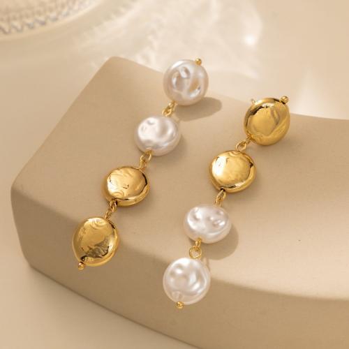 Pendientes de Perno de Aleación de Zinc, con Perlas plásticas, chapado, Joyería & para mujer, dorado, 64x9mm, Vendido por Par[