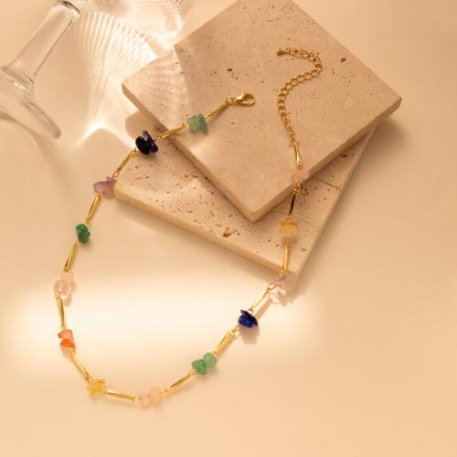 Gemstone Necklaces, Brass, with Natural Stone, with 2.76 Inch extender chain, plated, fashion jewelry & for woman, multi-colored Approx 14.57 Inch 