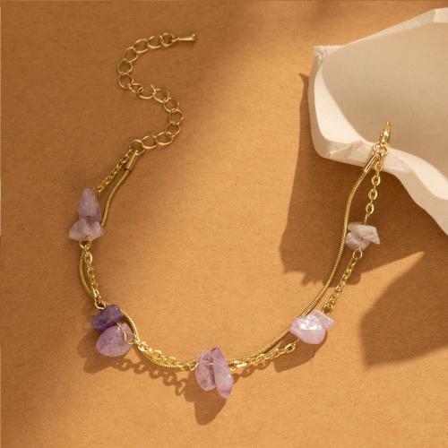 Gemstone Bracelets, Zinc Alloy, with Natural Stone, with 1.97 Inch extender chain, plated, Double Layer & fashion jewelry & for woman, light purple Approx 6.3 Inch 