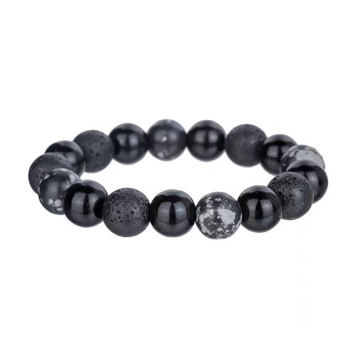 Gemstone Bracelets, Snowflake Obsidian, with Obsidian & Lava, polished, Unisex black Approx 18 cm 