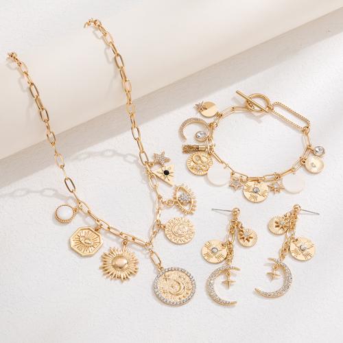 Rhinestone Zinc Alloy Jewelry Set, with Shell & Iron, plated & for woman & with rhinestone, golden 