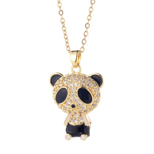 Cubic Zircon Micro Pave Brass Necklace, with 5CM extender chain, Panda, plated, micro pave cubic zirconia & for woman & enamel, gold Approx 40 cm 