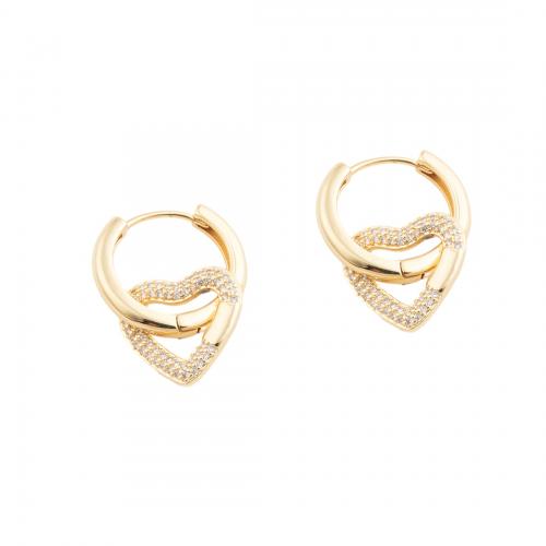 Cubic Zirconia Micro Pave Brass Earring, Heart, fashion jewelry & micro pave cubic zirconia & for woman, golden 