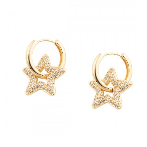 Cubic Zirconia Micro Pave Brass Earring, Star, fashion jewelry & micro pave cubic zirconia & for woman, golden 