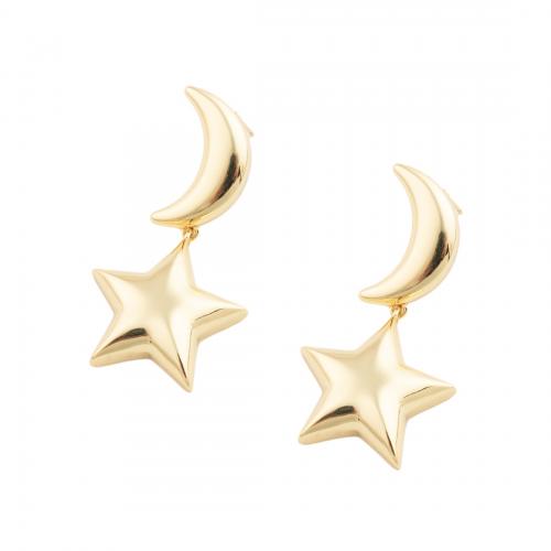 Brass Drop Earring, Moon and Star, fashion jewelry & for woman, golden 