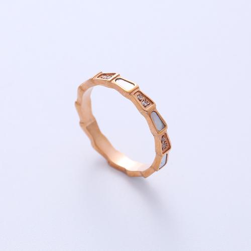 Rhinestone Stainless Steel Finger Ring, 316L Stainless Steel & for woman & enamel & with rhinestone, rose gold color 