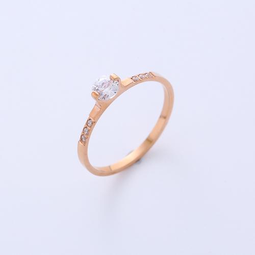 Rhinestone Stainless Steel Finger Ring, 316L Stainless Steel & for woman & with rhinestone, rose gold color 