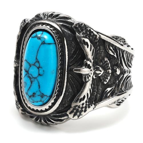 Titanium Steel Finger Ring, with turquoise, plated, Unisex original color 