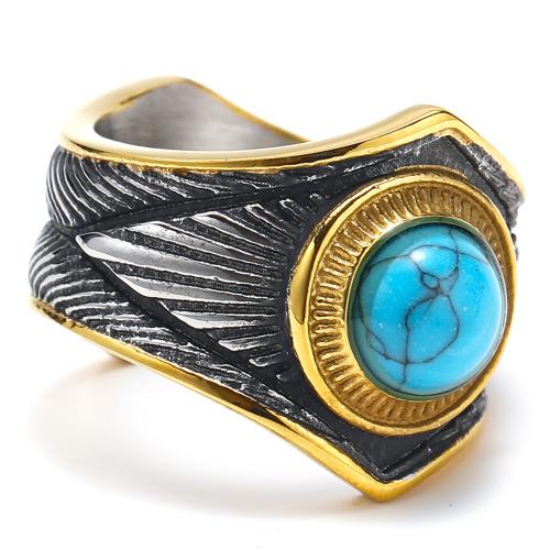 Titanium Steel Finger Ring, with turquoise, plated, Unisex & micro pave cubic zirconia 