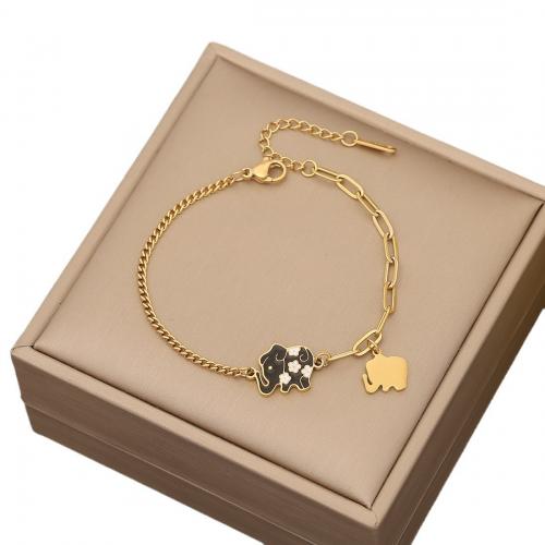 304 Stainless Steel Bracelet, with 2inch extender chain, gold color plated & for woman & enamel Approx 7 Inch 