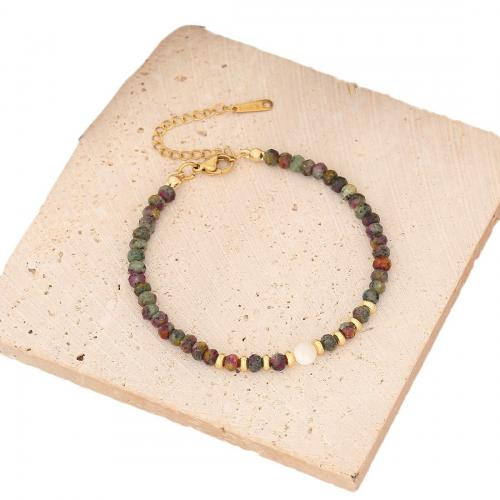 Gemstone Bracelet, with Shell & Brass & 304 Stainless Steel, with 2inch extender chain, gold color plated & for woman & faceted Approx 7 Inch 