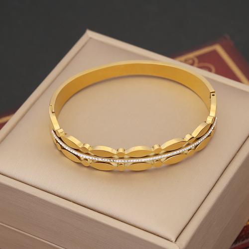 Acier inoxydable 304 bracelet ordinaire, Placage de couleur d'or, styles différents pour le choix & pour femme & avec strass, Diamètre inté Environ Vendu par PC