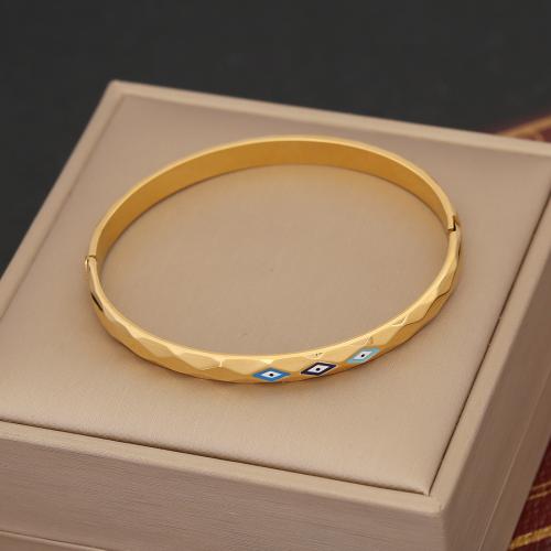 304 Stainless Steel Bangle, gold color plated & for woman & enamel & with rhinestone, Inner Approx 
