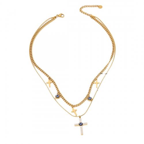 304 Stainless Steel Jewelry Set, Cross, gold color plated & for woman & enamel & with rhinestone 