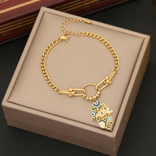 304 Stainless Steel Bracelet, with Shell & Plastic Pearl, with 2inch extender chain, gold color plated & for woman & enamel & with rhinestone Approx 7 Inch 