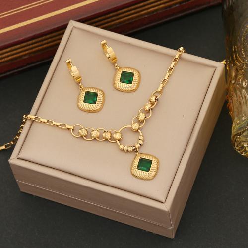 304 Stainless Steel Jewelry Set, Geometrical Pattern, gold color plated & for woman & with rhinestone 