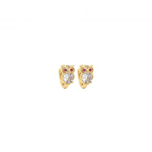 Cubic Zirconia Micro Pave Brass Earring, Owl, 18K gold plated, fashion jewelry & micro pave cubic zirconia & for woman 