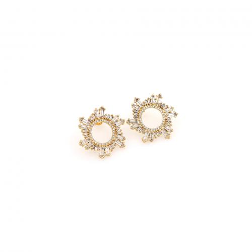 Cubic Zirconia Micro Pave Brass Earring, Sun, plated, fashion jewelry & micro pave cubic zirconia & for woman 26mm 