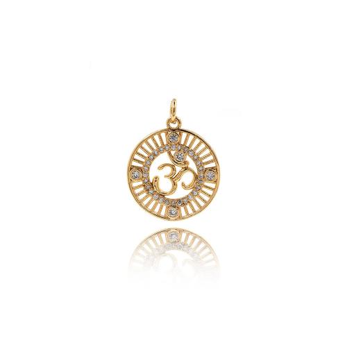Cubic Zirconia Micro Pave Brass Pendant, Flat Round, plated, fashion jewelry & DIY & micro pave cubic zirconia & hollow 