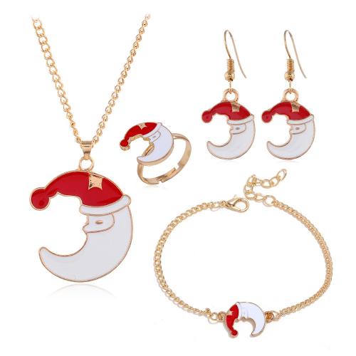 Enamel Zinc Alloy Jewelry Sets, finger ring & bracelet & earring & necklace, Moon, 4 pieces & for woman 