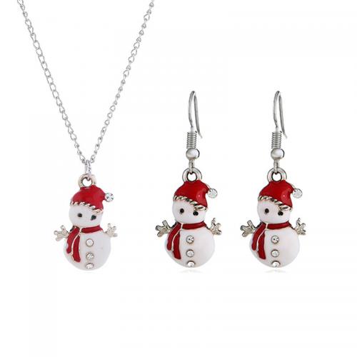 Enamel Zinc Alloy Jewelry Sets, Snowman & for woman & with rhinestone, pendant 13*21mm, earring 13*37mm Approx 45 cm 