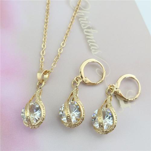 Cubic Zirconia Zinc Alloy Jewelry Sets, earring & necklace, with Cubic Zirconia, with 5cm extender chain, 2 pieces & fashion jewelry & for woman Approx 40 cm 