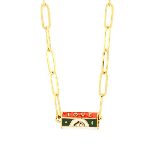 Ожерелье ручной латунные, Латунь, с 5cm наполнитель цепи, ювелирные изделия моды & Женский & эмаль, Золотой, 20mm, длина:Приблизительно 40 см, продается PC