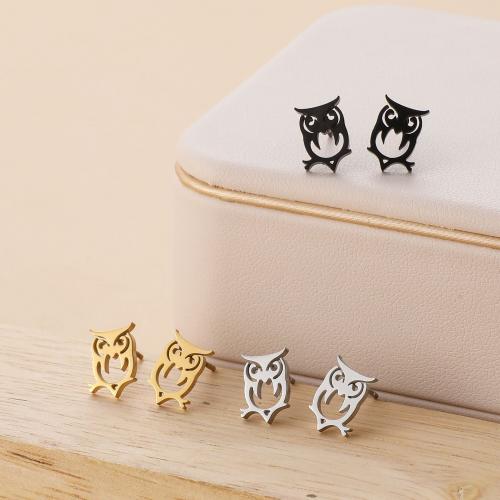 Stainless Steel Stud Earring, 304 Stainless Steel, Owl, plated, for woman 