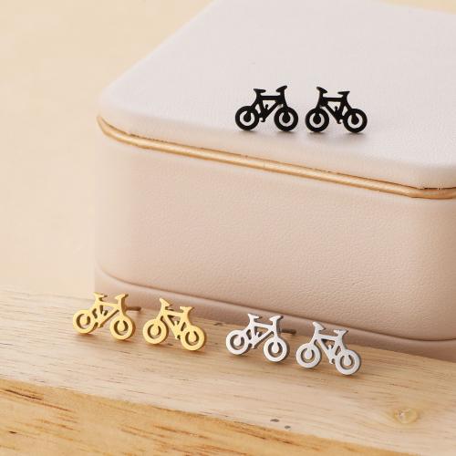 Stainless Steel Stud Earring, 304 Stainless Steel, Bike, plated, for woman 