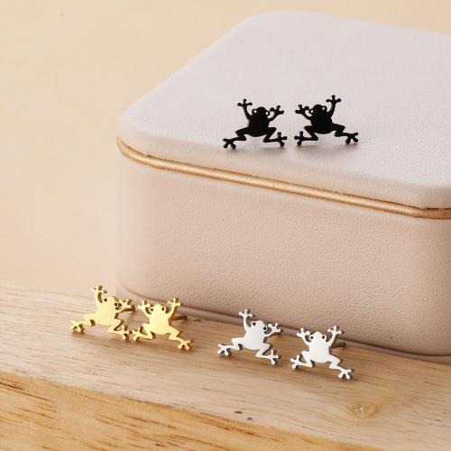 Stainless Steel Stud Earring, 304 Stainless Steel, Frog, plated, for woman 