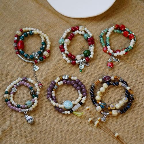 Wrap Bracelets, Porcelain, with Lampwork & Zinc Alloy, fashion jewelry Approx 15-20 cm 