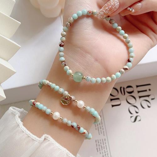 Gemstone Pearl Bracelets, Impression Jasper, with Aventurine & Freshwater Pearl & Strawberry Quartz & Zinc Alloy, fashion jewelry cm 