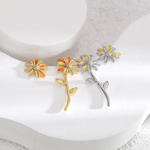 Asymmetric Earrings, Brass, Flower, plated, fashion jewelry & for woman & enamel 
