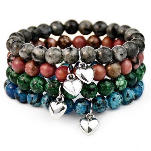 Gemstone Bracelets, Blue Speckle Stone, with Elastic Thread & Zinc Alloy, handmade, fashion jewelry & Unisex Approx 7.08-7.28 Inch 