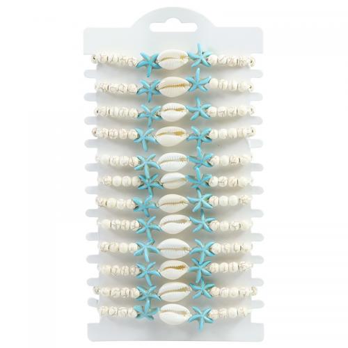 Natürliche Shell Connector Woven Ball Armband, Muschel, mit Türkis & Wachsschnur, handgemacht, verschiedene Stile für Wahl & für Frau, weiß, Länge:ca. 11-30 cm, verkauft von PC[