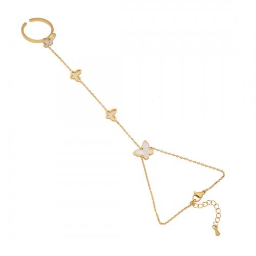304 Edelstahl Ringarmband, mit Muschel & Kunststoff Perlen, goldfarben plattiert, verschiedene Stile für Wahl & für Frau, Größe:8, verkauft von PC