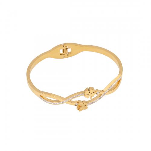 304 Stainless Steel Bangle, gold color plated & for woman & with rhinestone, Inner Approx 