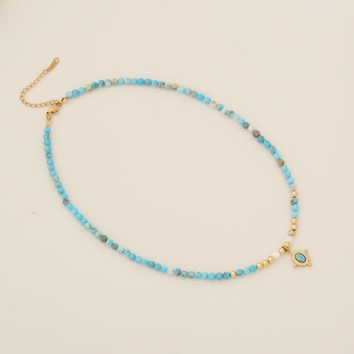 Gemstone Necklace, with Brass & 304 Stainless Steel, with 2inch extender chain, gold color plated & for woman Approx 15.7 Inch 