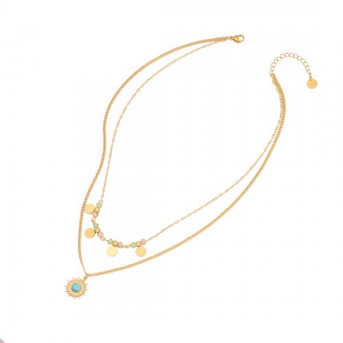 304 Stainless Steel Jewelry Set, with turquoise & Crystal, gold color plated & for woman 