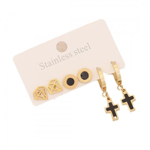 304 Stainless Steel Earring Set, gold color plated, three pieces & for woman & enamel, earring length 10-50mm 
