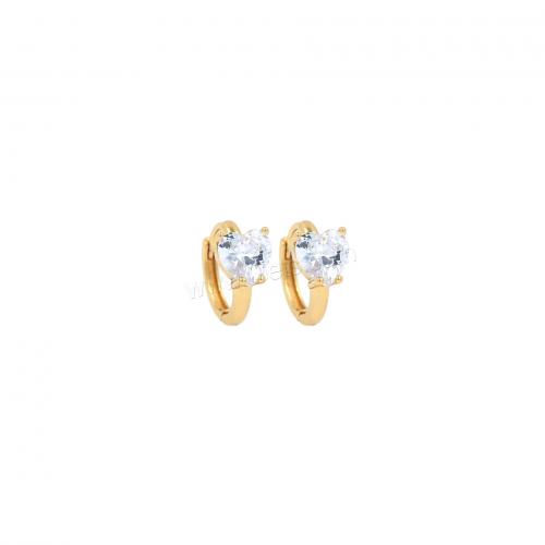 Cubic Zirconia Micro Pave Brass Earring, Heart, 18K gold plated, fashion jewelry & micro pave cubic zirconia & for woman 
